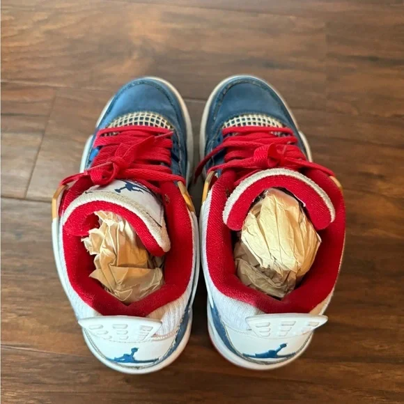 Jordan Air 4 Retro Little Kid “Messy Room” Blue, White and Red Size 4 - Picture 7 of 14
